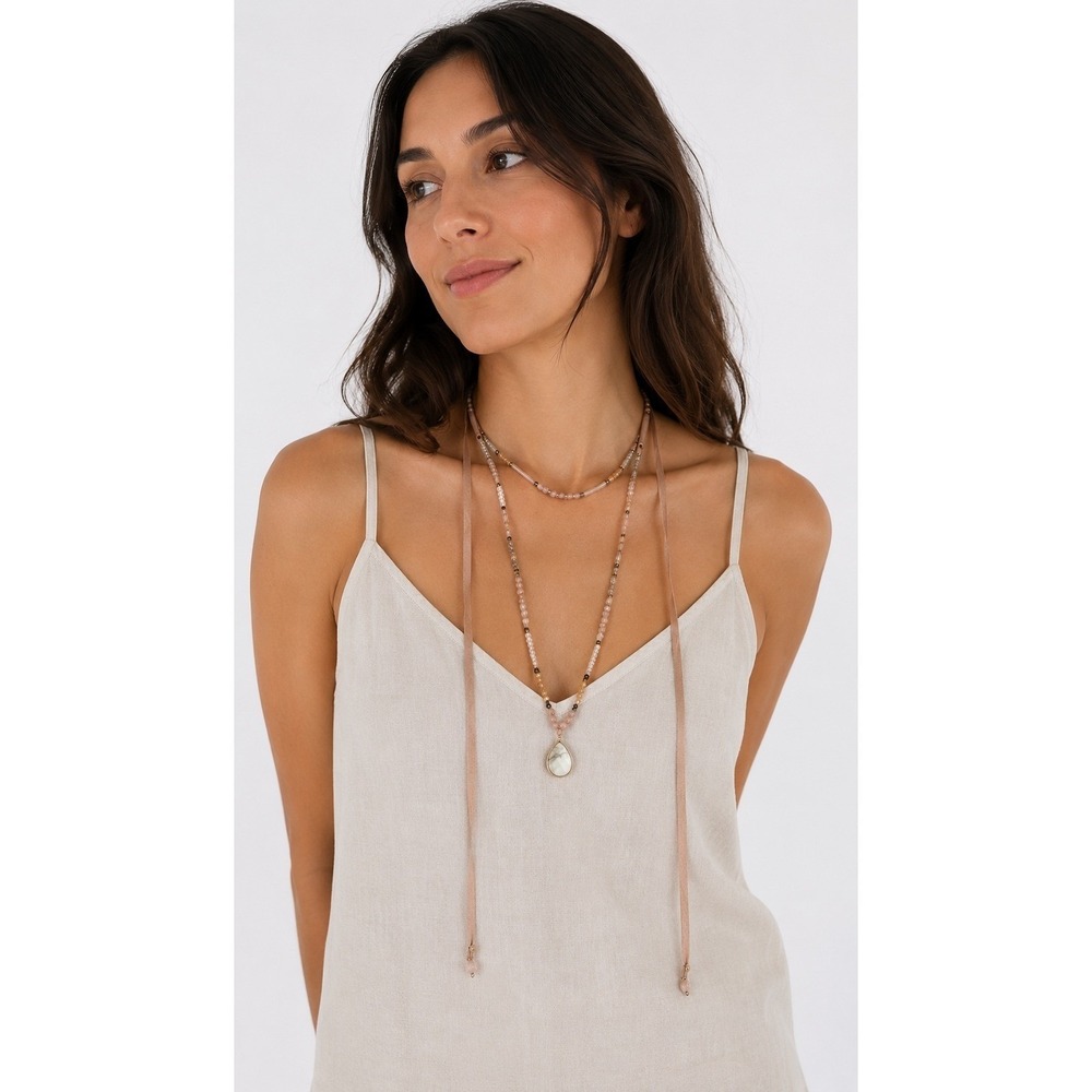 Christy Paris CRS Triple Layer Necklace - Suede, Pearl & Gemstone - French Boho
